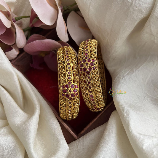 Premium Gold Polish Floral Bangle Set -G14837