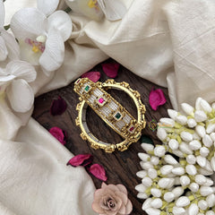 Vriksham Pearl Beaded Kada Bangles With Pink & Green Stones-Screw Type Bangles-G19911