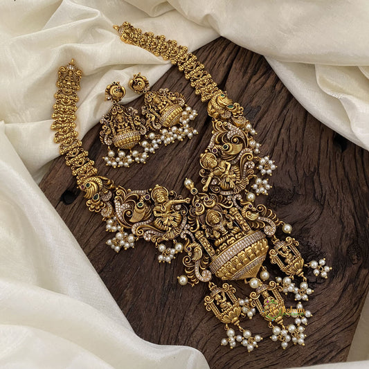 Premium AD Stone Lakshmi Pendant Temple Short Neckpiece-G11325