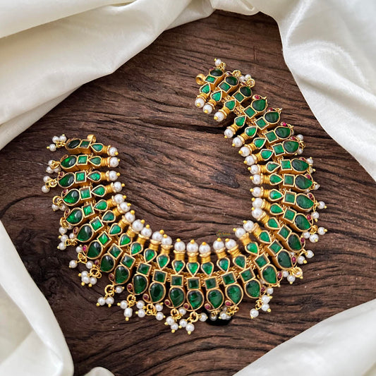 Elegant Kundan Jadau Manga Guttapusalu - Green - J2106