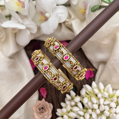 Vriksham Royal Pearl Work Bangles with Ruby Stones-Screw Type Bangles-G19912