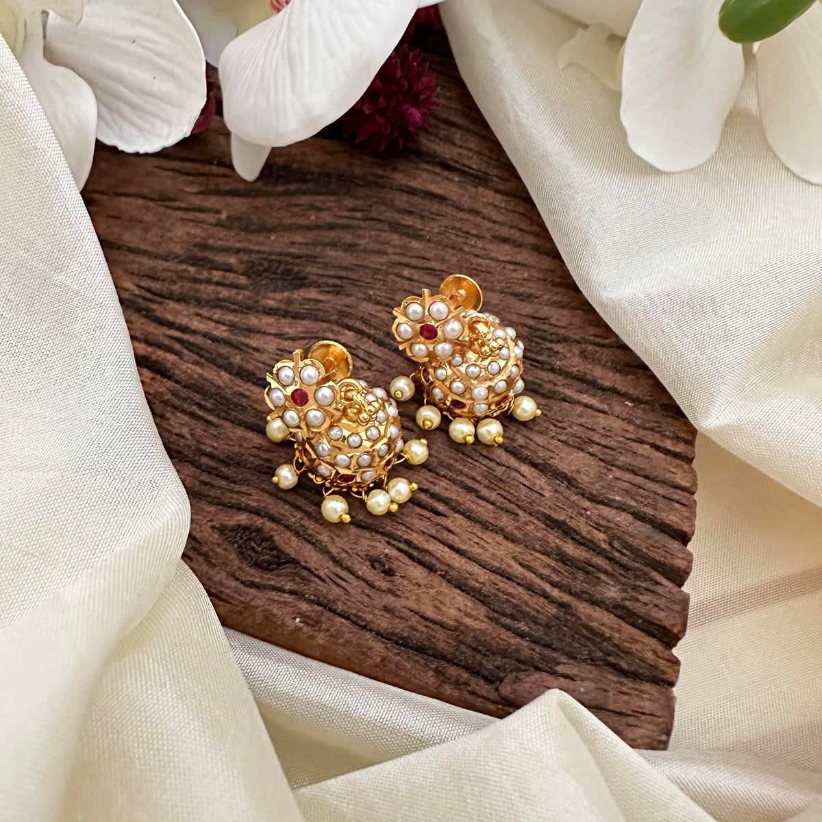 Elegant AD Stone Jhumka-Pearl-G15465