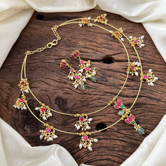 Unique Kundan Jadau Lotus Hasli Choker - J2109