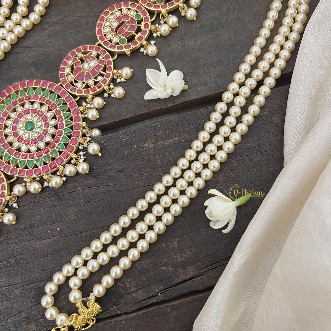 Vriksham Unique Peacock Kundan Jadau Hipchain-Off White Beads-J3428