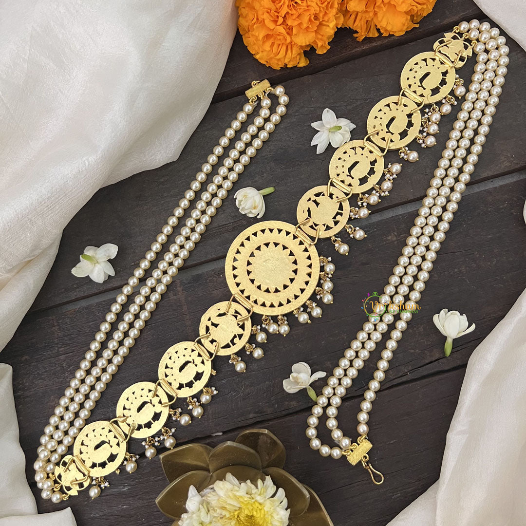 Vriksham Unique Peacock Kundan Jadau Hipchain-Off White Beads-J3428