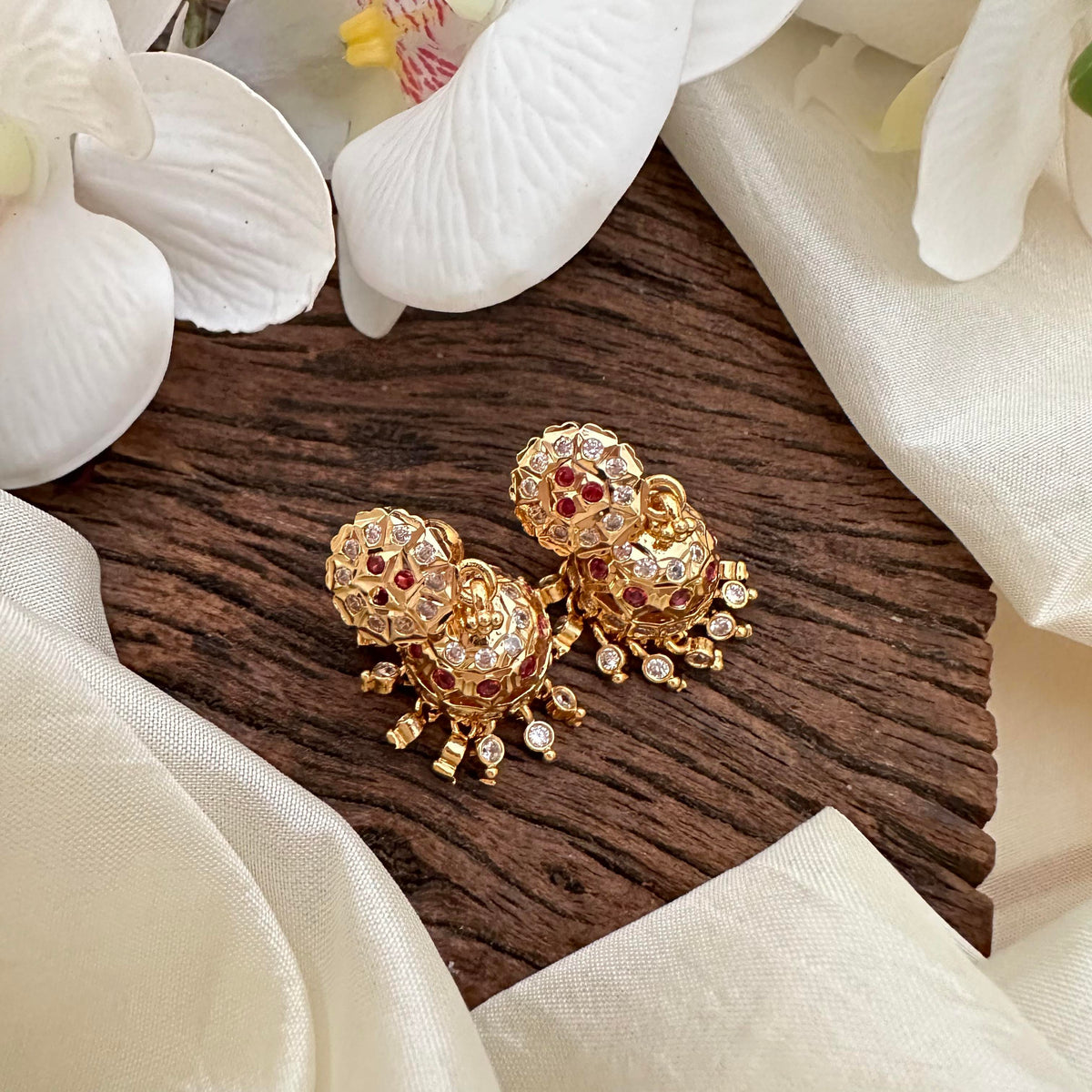 Elegant AD Stone Jhumka-Red-G15466