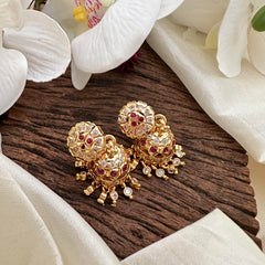 Elegant AD Stone Jhumka-Red-G15466