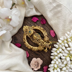 Vriksham Antique Gold Finish Peacock Kada Bangles with Kemp Floral Accents-Screw Type Bangles-G19916