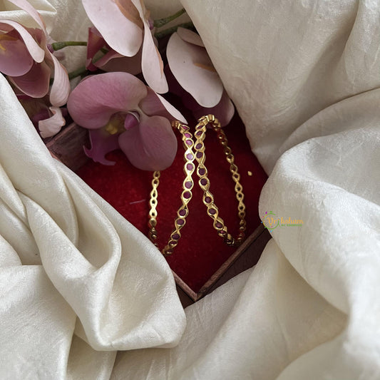 Gold Look Alike Red AD Stone Bangle Set-G14773