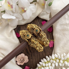 Vriksham Antique Gold Finish Peacock Kada Bangles with Kemp Floral Accents-Screw Type Bangles-G19916