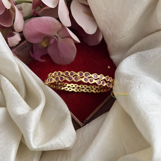 Gold Look Alike Red AD Stone Bangle Set-G14773