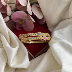 Gold Alike Red Green AD Stone Bangle Set-G14781