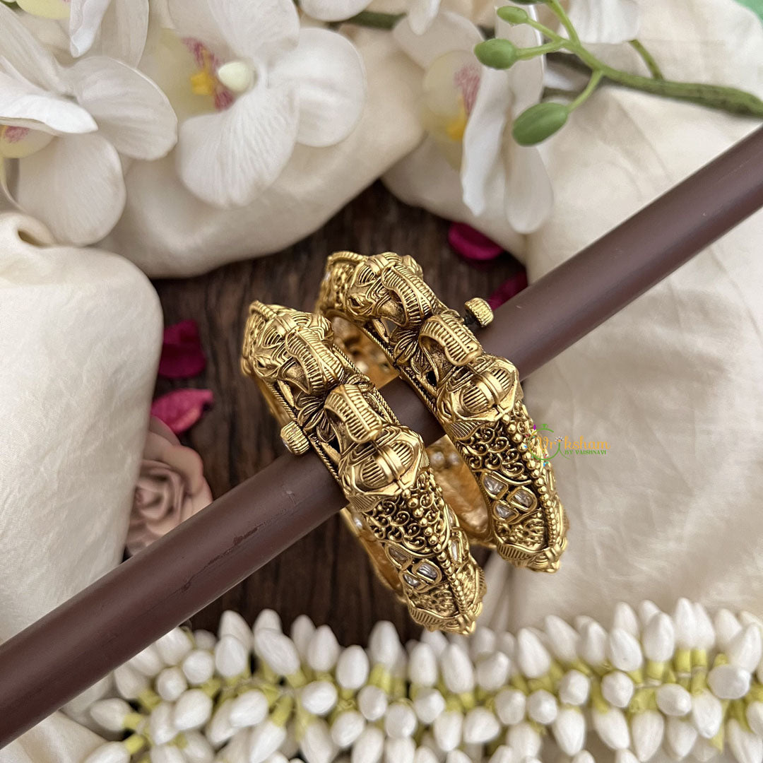 Vriksham Elegant Peacock With White Kundan and CZ Detailing-Screw Type Bangles-G19917