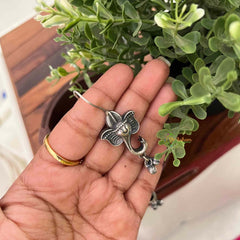 Vriksham Oxidized Silver Ganesha Drop with Ghungroo Charms Earrings-S1073