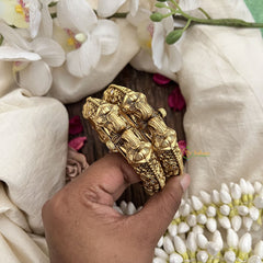 Vriksham Elegant Peacock With White Kundan and CZ Detailing-Screw Type Bangles-G19917