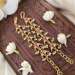 Vriksham Unique Floral Kundan Jadau Single Strand Maatil-Red Green & White-Pearls-J3423