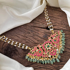 Premium 3 Layer Dual Peacock Kundan Jadau Choker -Rice Pearls- J2111