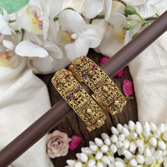 Vriksham Designer Lakshmi Motif & Ruby Detailing-Screw Type Bangles-G19918