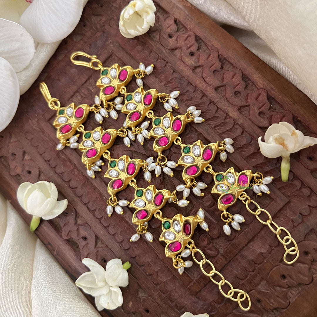 Vriksham Antique Designer Kundan Jadau Single Strand Maatil-Rice Pearls-J3426