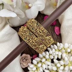 Vriksham Traditional Lakshmi Peacock Gold Finish with Ruby & Green Stones-Screw Type Bangles-G19919