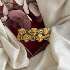 Premium Gold Alike Lakshmi Bangle Set-Green-G14778