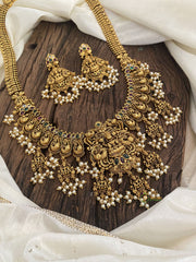 Gold Look Alike Lakshmi Pendant Short Neckpiece-Pearl-G11311