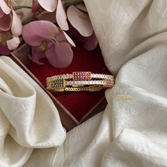 Gold Alike Red Green AD Stone Bangle Set-G14786