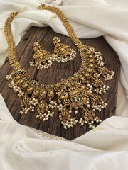 Gold Look Alike Lakshmi Pendant Short Neckpiece-Pearl-G11311