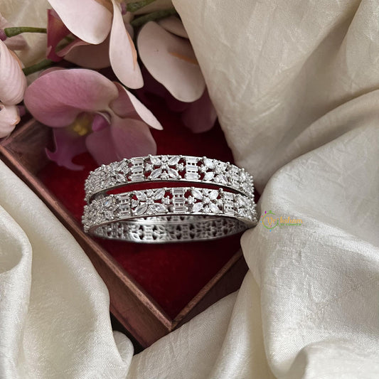 Elegant White Tone AD Stone Bangle Set -G14836