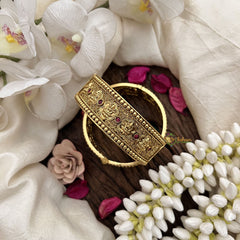 Vriksham Lakshmi Gold With Engraved Floral Patterns & Ruby Stone-Screw Type Bangles-G19921