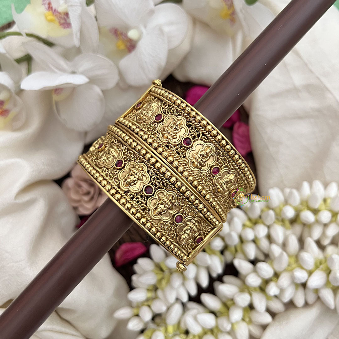 Vriksham Lakshmi Gold With Engraved Floral Patterns & Ruby Stone-Screw Type Bangles-G19921