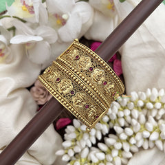 Vriksham Lakshmi Gold With Engraved Floral Patterns & Ruby Stone-Screw Type Bangles-G19921