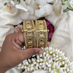 Vriksham Lakshmi Gold With Engraved Floral Patterns & Ruby Stone-Screw Type Bangles-G19921
