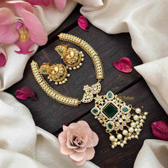 Vriksham Golden Square Pendant Style Red Ruby Hasil Short Neckpiece-G21309