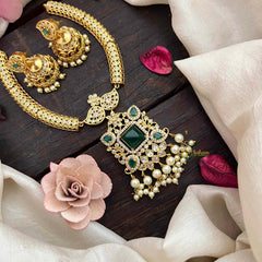 Vriksham Golden Square Pendant Style Red Ruby Hasil Short Neckpiece-G21309