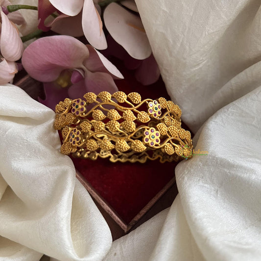 Premium Gold Look Alike AD Stone Bangle Set-Leaf-G14763