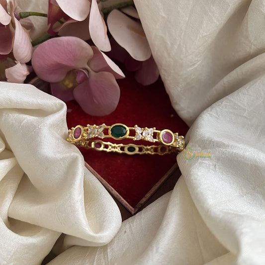 Premium Gold Alike Red Green AD Stone Kada Bangle-G14805