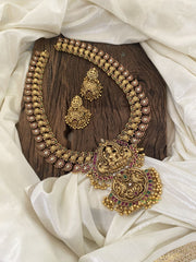 Traditional Maanga Lakshmi Haram Red White -Gold Bead -G11336