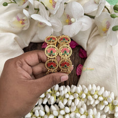 Vriksham Lotus Handcrafted Gold Finish with Floral Motif Bangles-Red Green-G19925