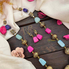 Vriksham Antique Look Alike Green Pink & Blue Stone Mala-G21311
