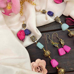 Vriksham Antique Look Alike Green Pink & Blue Stone Mala-G21311