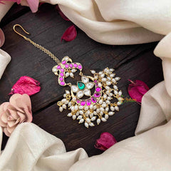 Vriksham Antique Lotus & Peacock Maang Tika & Rice Pearls-G21312