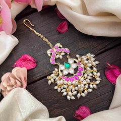 Vriksham Antique Lotus & Peacock Maang Tika & Rice Pearls-G21312
