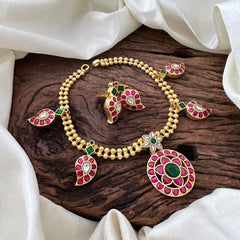 Gold Look Alike Floral Kundan Jadau Choker -Manga- J2121