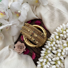 Vriksham Ethnic Gold Design with Colored Stone Inlay Set Bangles-Red Green-Set Of 6-G19930