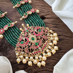 Royal Multilayer Kundan Jadau Dual Peacock Pendant Haram -J2115