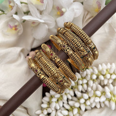 Vriksham Ethnic Gold Design with Colored Stone Inlay Set Bangles-Red Green-Set Of 6-G19930
