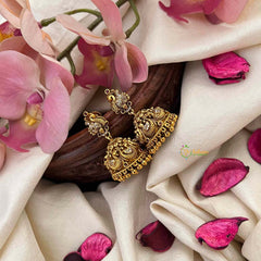 Vriksham Classic Peacock Style AD Stone With Gold look Dome Jhumka Earrings-Gold Bead-G21216