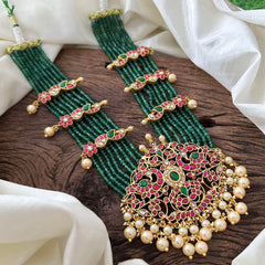 Royal Multilayer Kundan Jadau Dual Peacock Pendant Haram -J2115