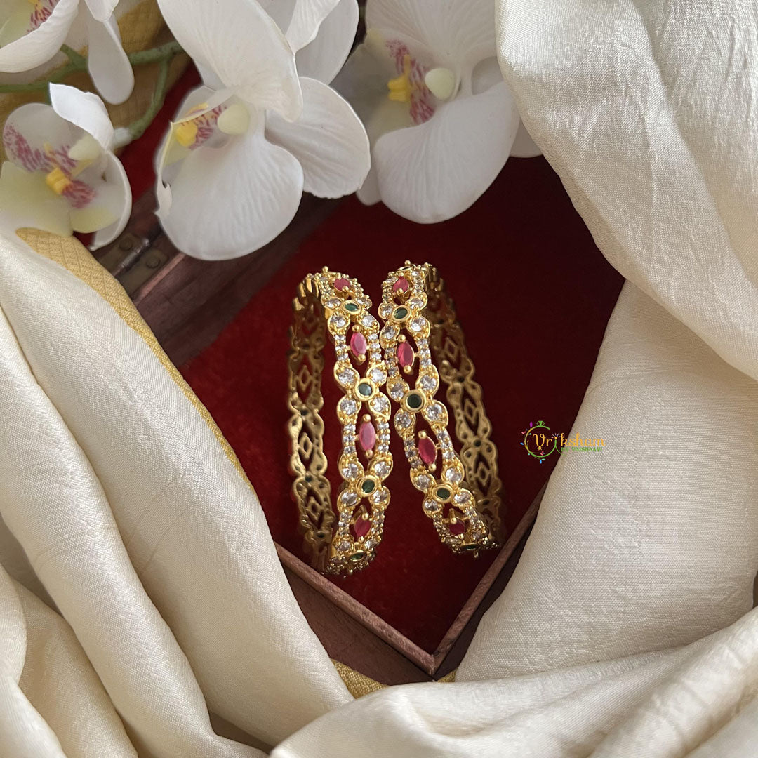 Premium Gold Alike AD Stone Floral Bangle Set-G14929